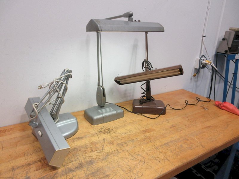 Vintage Bench or Desk Top Articulating fluorescent lights (3 Pcs), All Use 2ea 16" Tubes, ***All Work***- Auction Item