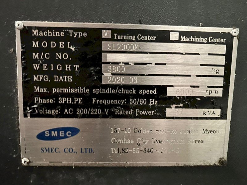 Samsung SMEC SL-2000M CNC Turning Center – 2020 C Axis Live Tool Lathe