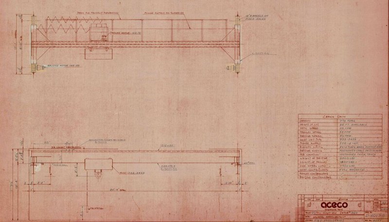 7.5 TON x 47' ACECO SINGLE GIRDER BRIDGE CRANE: STOCK # 18257
