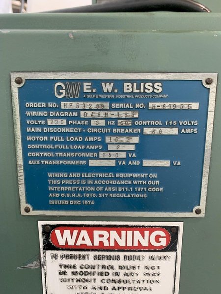 45 TON BLISS C-45 OBI PRESS. STOCK # 0327826