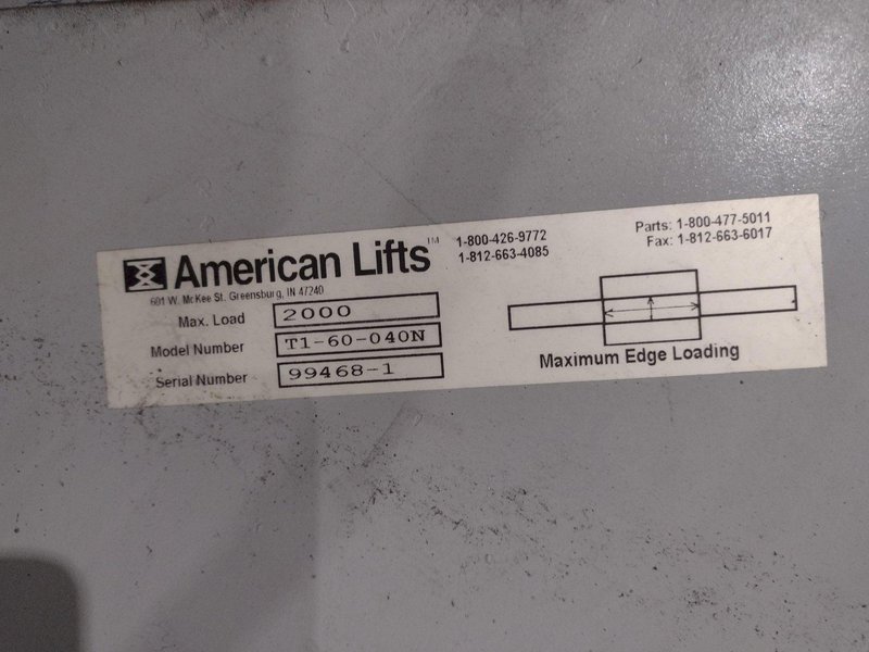 2,000 LB X 25' AMERICAN LIFTS HYDRAULIC SCISSOR LIFT TABLE: STOCK #18601