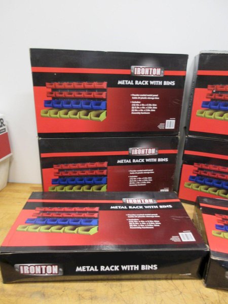Ironton Metal Wall Mount Racks with Plastic Storage Bins, (6 kits) **New In Boxes**- Auction Item