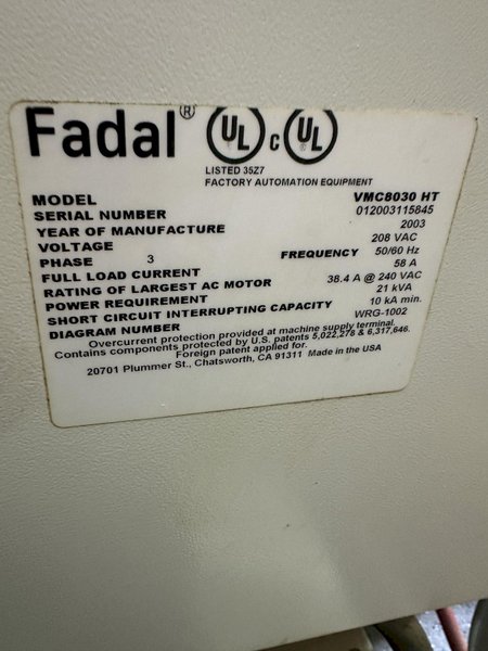 FADAL VMC8030 Vertical Machining Center