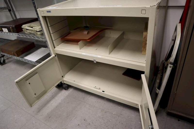 Rolling Metal Cabinet with Under Shelf and 2 Door Bottom- Auction Item