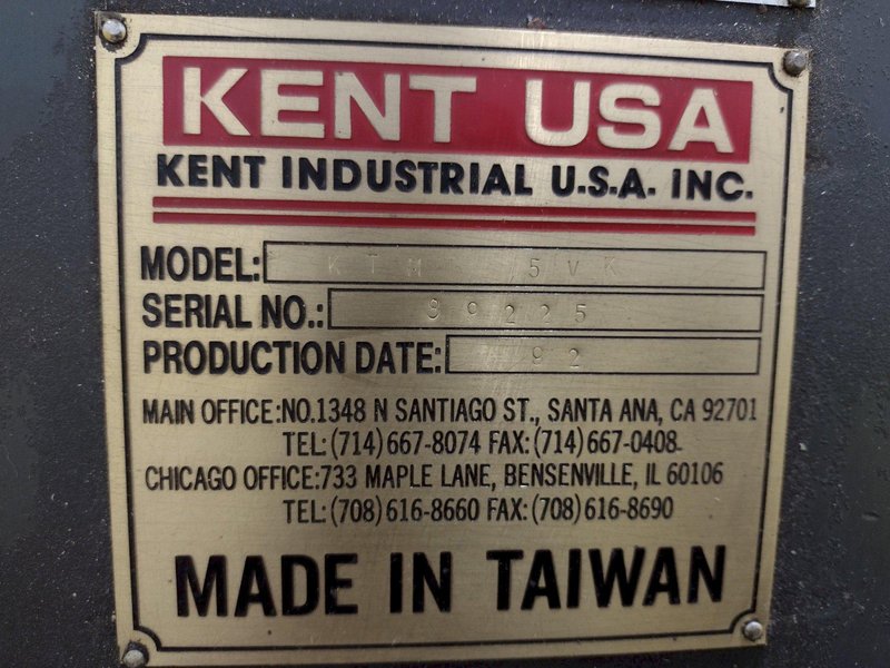 5 HP KENT MODEL #KTM-5VK RAM TYPE  KNEE MILL, 1992: STOCK #19923