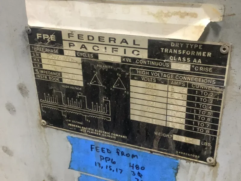 FEDERAL PACIFIC 45 KVA TRANSFORMER