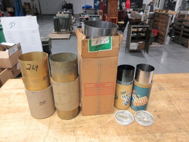 Shim Stock Rolls, Brass 12" x .005 &amp; .010", Stainless 12" x .009" &amp; 6" x .005", Blue Tempered 6" x .010"- Auction Item