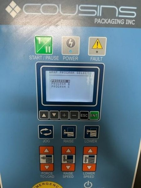 4,500# X MAX WRAP HEIGHT 121&quot; HIGH COUSINS SEMI AUTOMATIC STRETCH WRAP MACHINE / STRETCH  WRAPPER