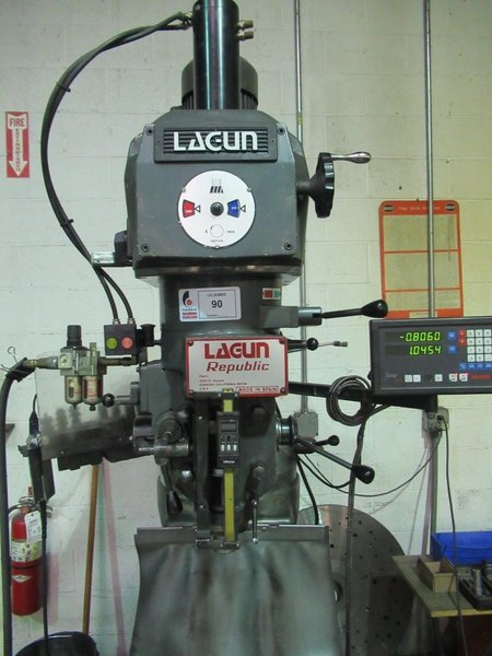 Lagun FTV-2 Vertical Knee Mill with Newall Topaz 2-Axis DRO, Mitutoyo Quill Scale, Servo Power Feed Table- Auction Item