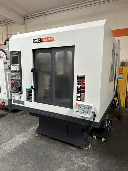 Samsung SMEC MCV 380TD VMC Fanuc O-iMD Controller, 16.54” X 23.62” X 20.50 Travels, Automatic Pallet Changer, 12,000 RPM Spindle, 20 Tools, Double Arm ATC, Rigid Tapping and Through Spindle Coolant.