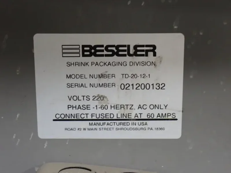 BESELER 78"X19" SHRINK TUNNEL  -  TD-20-12-1