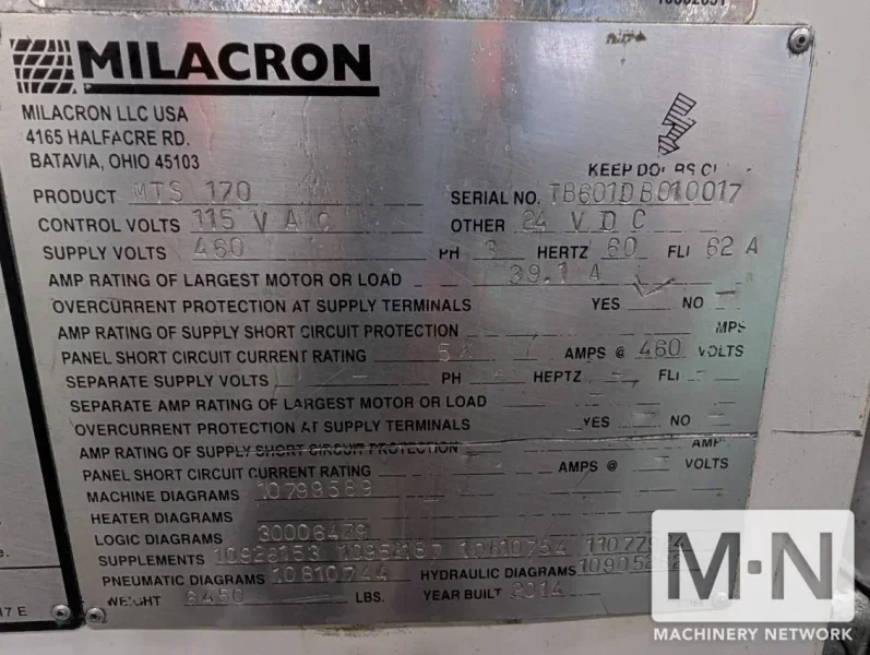 170 TON 15.8 OZ CINCINNATI MILACRON MAGNA T SERVO 170 INJECTION MOLDING MFG 2014