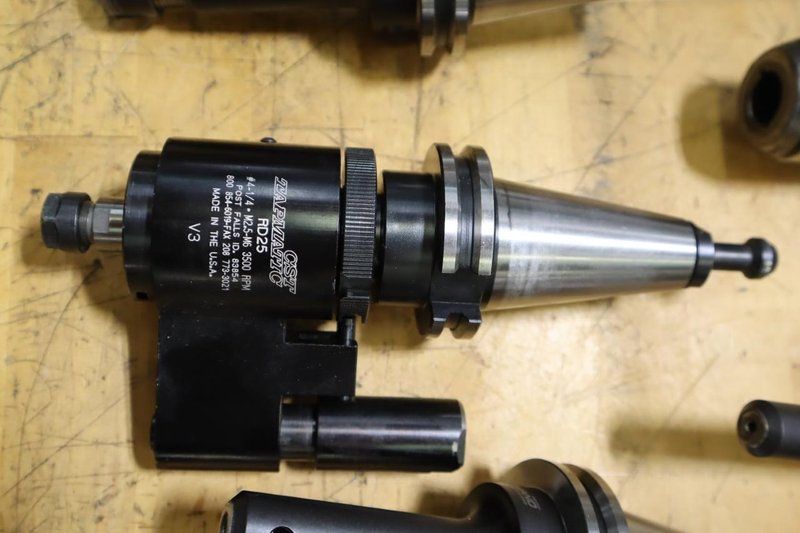 Command CT 40 Taper Tool Holders: (1) Tapmatic Head, (1) ER20 Collet Holder, (9) End Mill Holders- Auction Item