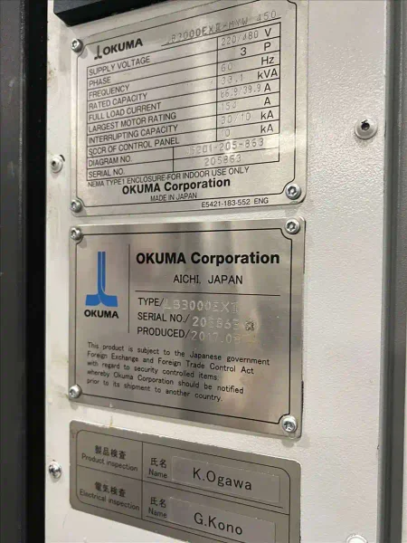 2017 OKUMA LB3000EXII-MYW/450 CNC Turning Center with SubSpindle Live Milling and Y Axis