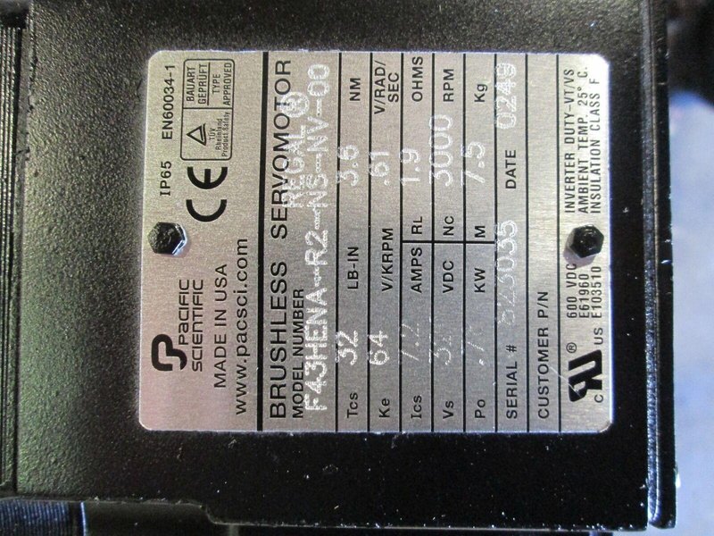 Pacific Scientific Brushless Servo Motor STOCK# 254