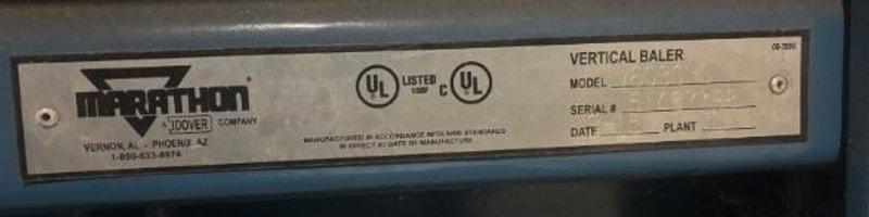 60" X 30" MARATHON MODEL #V-6030 HYDRAULIC VERTICAL BALER: YOBRO #25198