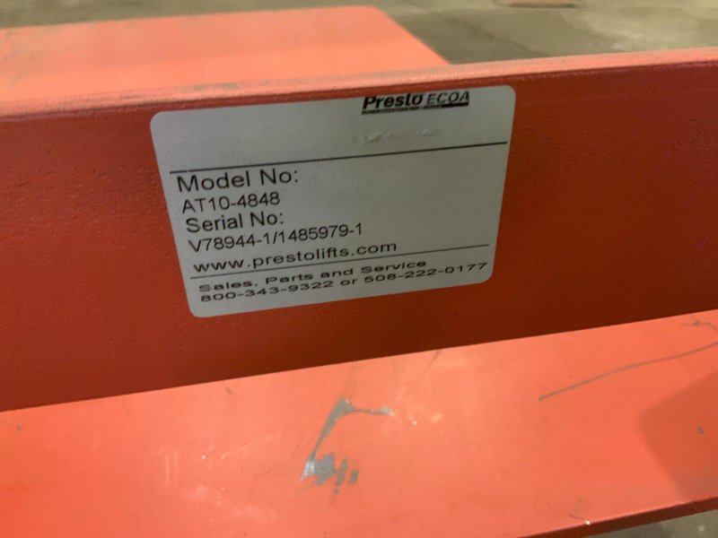 48" X 48" PRESTO ECOA AT10-4848 PNEUMATIC LIFT TABLE: STOCK #81078