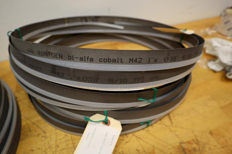 Roentgen Bi-Alfa Cobalt Bandsaw Blades (8pcs) **All New**, (4) 16' x 1.25" x .042" 5/8 TPI, (4) 12'10" x 1" x .035" 6/10 TPI- Auction Item