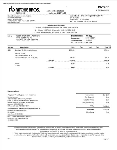 1 YARD DUMP HOPPER: STOCK #23198