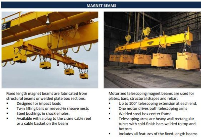 53 TON (107,500 LBS) BUSHMAN MODEL #MT420 TELESCOPING MAGNETIC SPREADER LIFTING BEAM  W/ OHIO MAGNETICS DIESEL GENERATOR: STOCK #20420