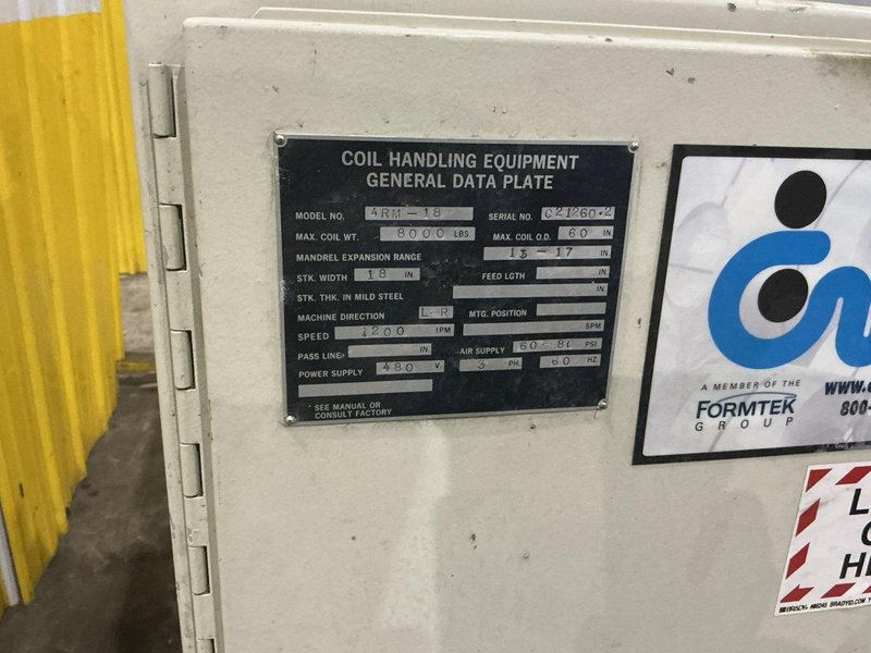 8,000 LBS X 18" CWP MODEL 4RM-18 POWERED UNCOILER COIL REEL: YOBRO #24957