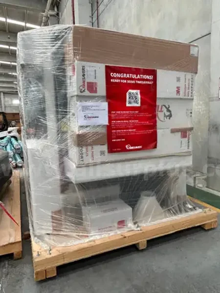 Timesaver Deburrer System 42 Series model 1350 WRB, s/n 2532-265. Includes: Absaugwerk Wet Dust Collector Serie B 3000.