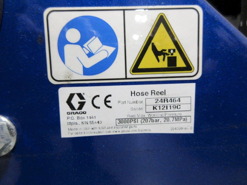 Graco XD Series Air Powered Rewind Hose Reel with Parker 1" 1275 psi Hose- Auction Item