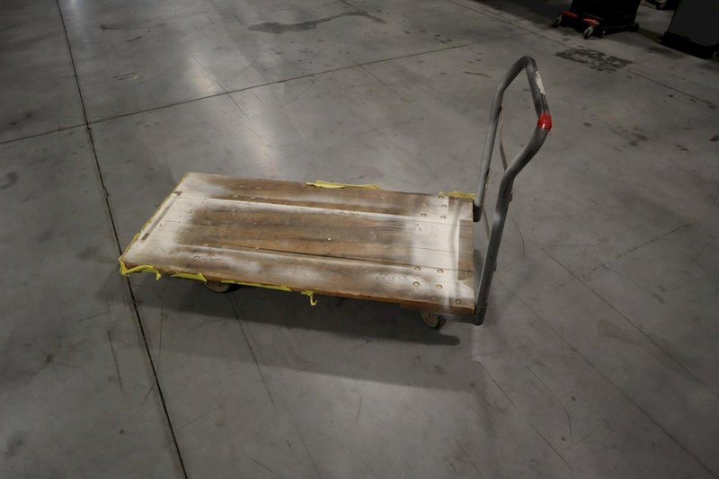 Rolling Flatbed Shop Cart with Wood Deck and Removable Handle- Auction Item