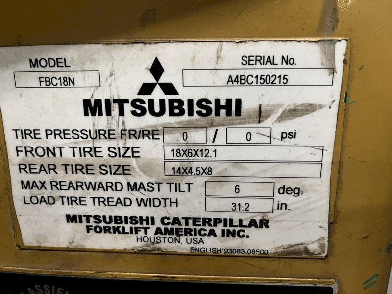 3500 LB MITSUBISHI MODEL FBC18N ELECTRIC FORKLIFT: STOCK #17436