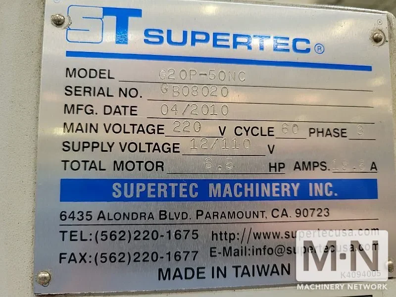 8" x 16" Supertec G20P-50NC Cylindrical Grinder - New 2010