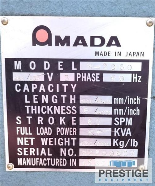 Amada M-2060 1/4" x 6'5" Mechanical Powered Squaring Shear