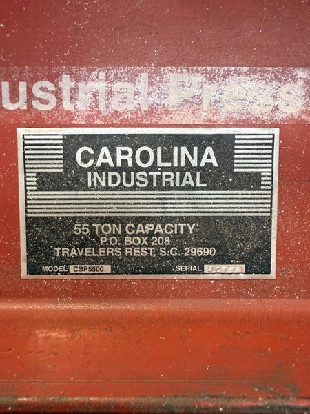 55 TON CAROLINA INDUSTRIAL HYDRAULIC H-FRAME PRESS. STOCK #0430826