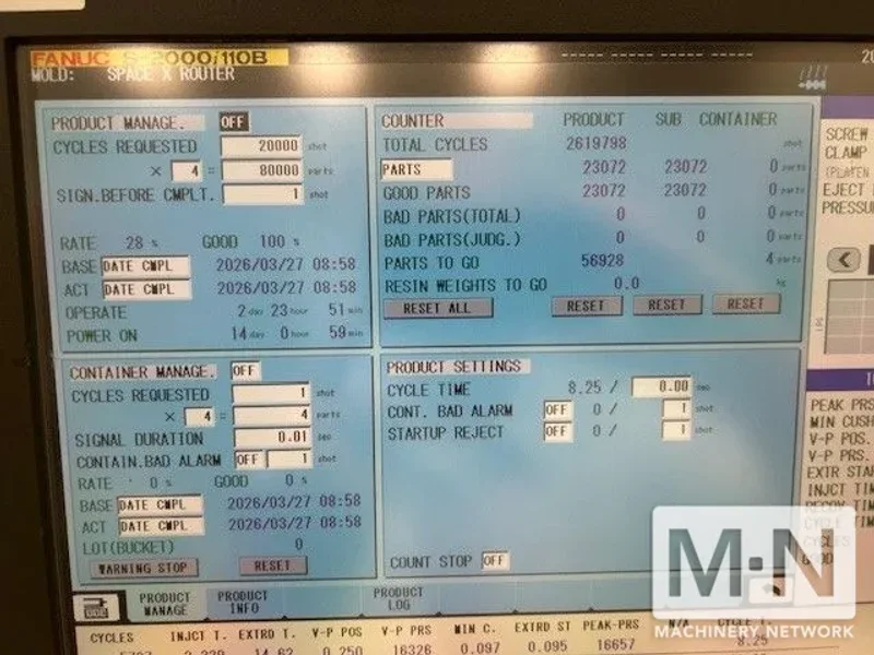 110 TON 4.87 OZ MILACRON MODEL ROBOSHOT S-2000i-110B  ELECTRIC INJECTION MOLDING MACHINE MFG 2010