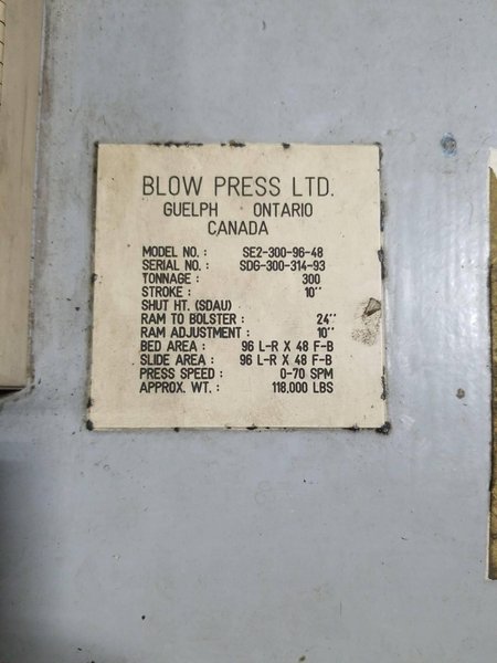 300 ton BLOW SE2-300-96-48 Straight Side Press