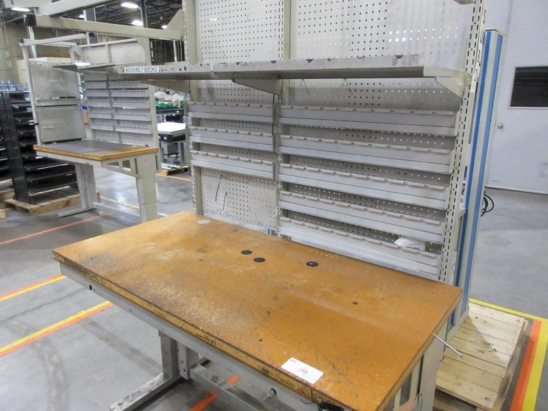 Work Bench, Heavy Duty Metal, Adjustable with Wood Top and Adjustable Shelving- Auction Item