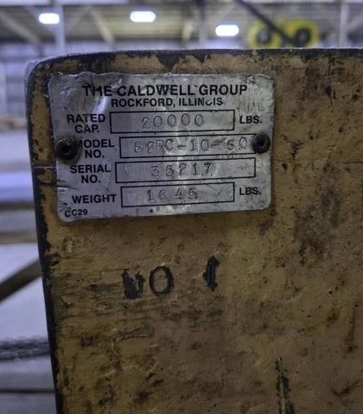 10 TON CALDWELL COIL HOOK &amp; RACK. STOCK # 0435926