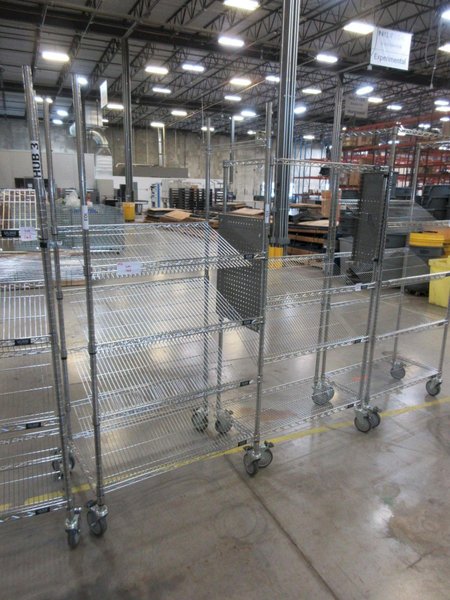 Uline Rolling Metal Wire Carts with Angled Shelves (5 total) (4) 36" x 18" x 78" High and (1) 36" x 24" x 78"- Auction Item