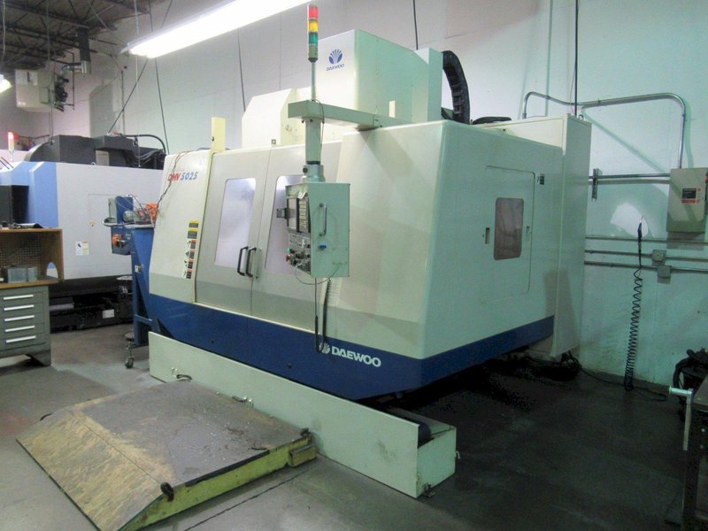 Daewoo DMV-5025 CNC Vertical Machining Center with Fanuc 21i-MB, 24 ATC, 12K RPM, Thru Spindle Coolant, Chip Conveyor- Auction Item