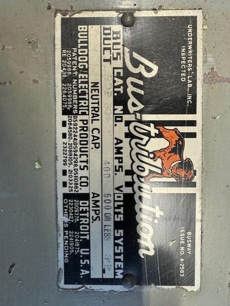 BULLDOG BUS DUCT 400 AMP 600 VOLT 10 FT SECTIONS