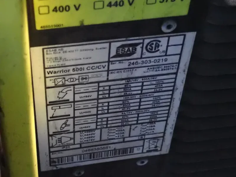 Esab Welder - Warrior 500 Cc/cv