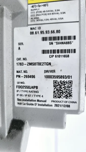 ALLEN BRADLEY 1783-ZMS8T8E2TGN PLC ARMORSTRATIX 5700 SWITCH USED