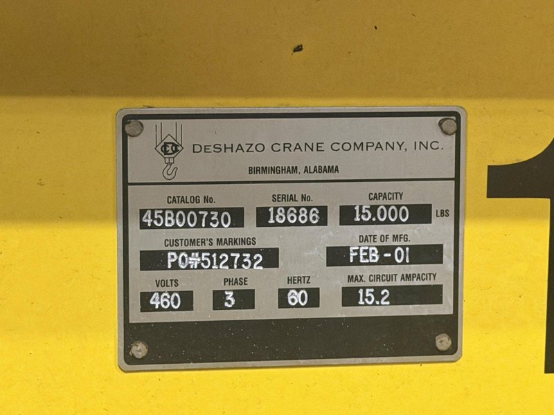 7.5 TON DESHAZO SINGLE GIRDER TOP RUNNING BRIDGE CRANE WITH STREET HOIST: YOBRO 24991