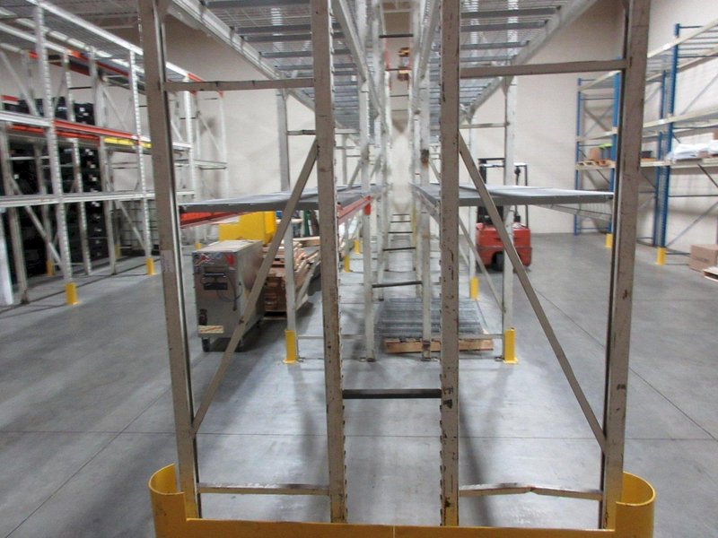 Pallet Racking Back to Back, Tab and Slot Style (12) 14'x32" Uprights, (30) 8' Shelves with Wire Decking, *No Contents*- Auction Item