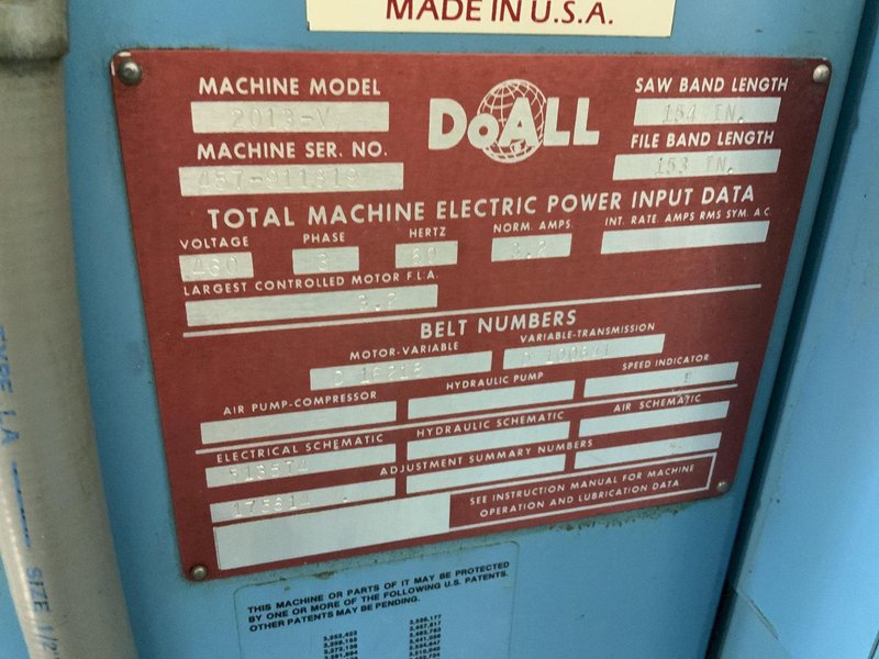 20" DOALL 2013-V VERTICAL BAND SAW: STOCK #81326