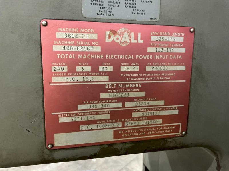 36" DOALL MODEL #3612-2H VERTICAL BANDSAW: YOBRO #25671