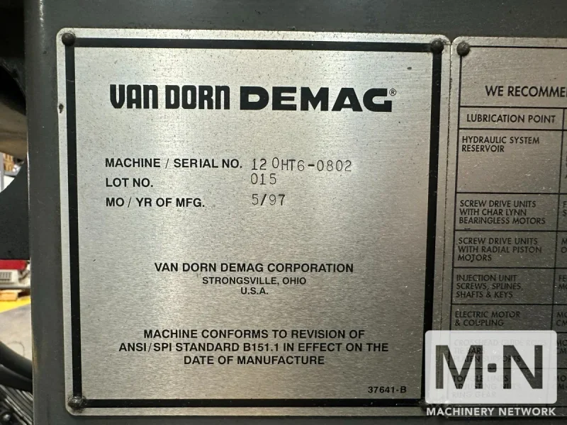 120 TON 6 OZ VAN DORN MODEL 120HT-8F INJECTION MOLDING MACHINE MFG 1997