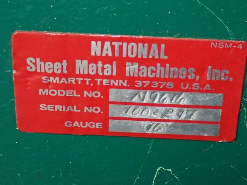 NATIONAL SHEET METAL MACHINES INC 16 GAUGE / 97" SHEET METAL BRAKE  -  N9616