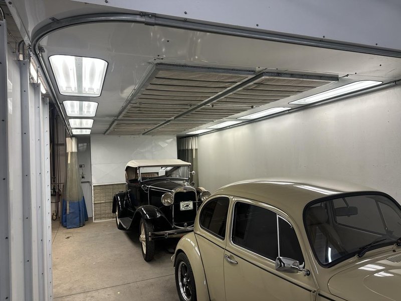 AFC Finishing Systems CP-1 Complete Paint Finishing Booth, 2013 – Spray Booth, Paint Mixing Room, Prep Bench with Curtains, Ventilation System