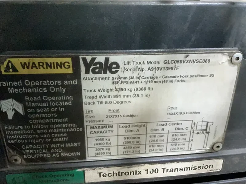 YALE 4550 LBS PROPANE FORKLIFT   -  GLC050VXNVSE088