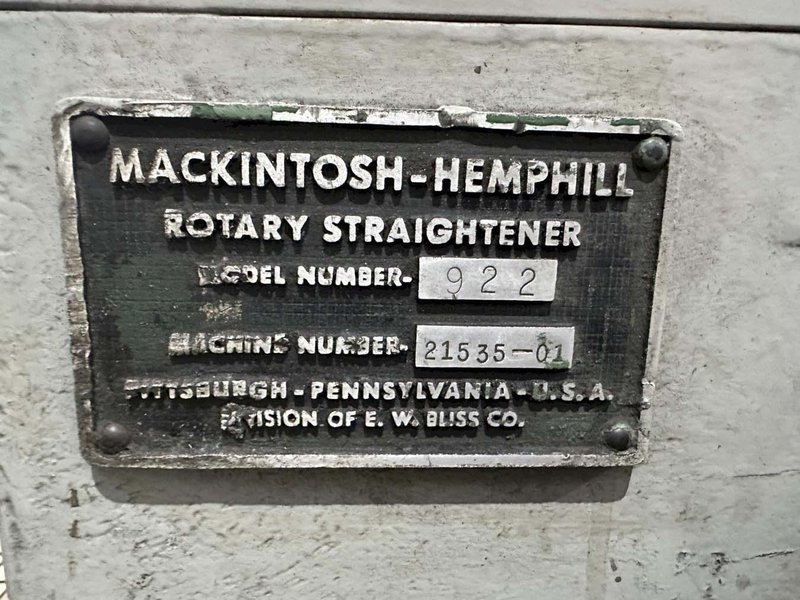 2.25" X 6 ROLL MACKINTOSH-HEMPHILL / TURNER MODEL #922 TUBE &amp; BAR STRAIGHTENER: STOCK #14658